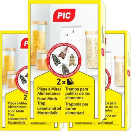 PIC Pantry Moth Trap – Kitchen Moth Traps – 6x – with Infused Pheromone Attractant – Odour-Free, Insecticide-Free, Non-Toxic, Safe Food Moth Kill