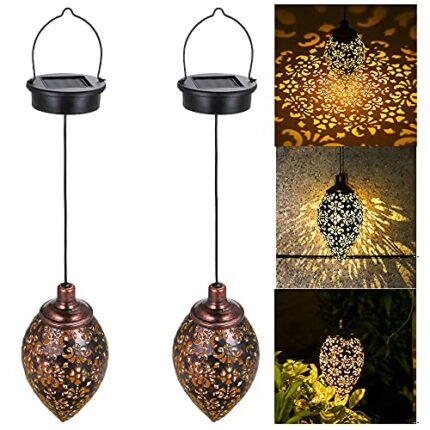 Tomshin-e Solar Lantern Light Outdoor Hanging Garden Lights Metal Lamp Outdoor Decorations for Patio Yard,Porch,Lawn,Courtyard,Art Garden Accesso