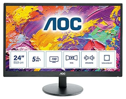 AOC M2470SWH - 24 Inch FHD Monitor, 60Hz,5ms, MVA, Speakers ( 1920 x 1080@ 60Hz, 250cd/m², HDMI 1.4 x 2/ VGA), Black