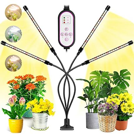 Garpsen Grow Lights for Indoor Plants, 80 LEDs Full Spectrum Led Plant Grow Light, 10 Dimming Level & 4 Heads Grow Lamp with Timer 360°Adjustable