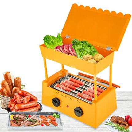 Commercial and Household Ham Roller Grill Machine Mini Hot Dog Roller Grill Cooker Machine with Baking Tube, Baking Pan, Oil Pan for Burger patti