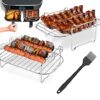 Usper 2PCS Air Fryer Rack for Ninja Dual Air Fryer, 304 Stainless Steel Multi-Layer Rack with Air Fryer Brush, Dehydrator Rack Double Basket Acce