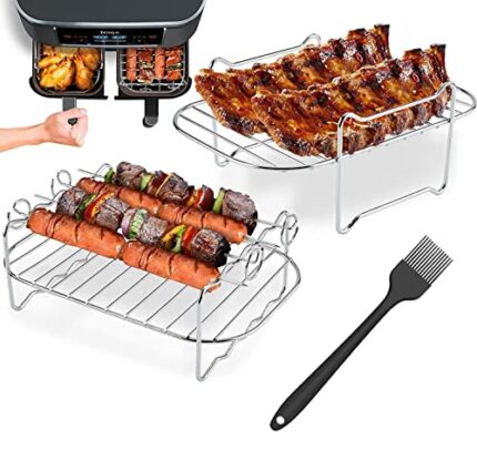 Usper 2PCS Air Fryer Rack for Ninja Dual Air Fryer, 304 Stainless Steel Multi-Layer Rack with Air Fryer Brush, Dehydrator Rack Double Basket Acce