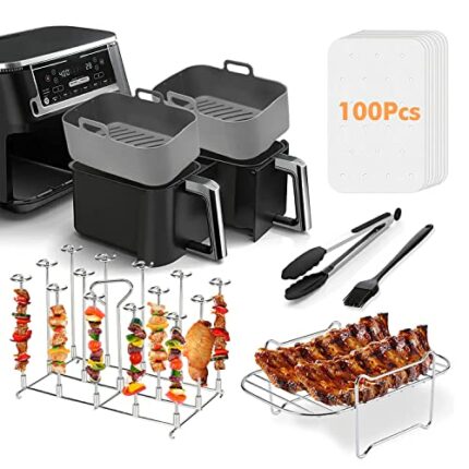 RHM Dual Basket Air Fryer Accessories Fit for Ninja Foodi AF300UK & Other 7.6L Dual Zone Air Fryers, Including Skewer Stand, Rack, Air Fryer Sili