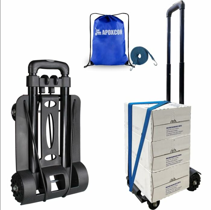 APOXCON Folding Hand Truck, 270 LB Heavy Duty Luggage Cart with Bungee Cord and Drawstring Backpack, Portable Platform Cart with 4 Wheels Light W