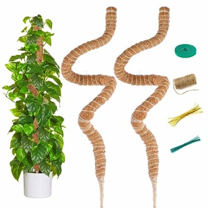 SUNXIZ 2 Pack 120cm 47 inch Long Moss Pole for Monstera Cheese Plant Bendable Coco Coir Stick Plant Supports Handmade for Indoor Potted Climbing