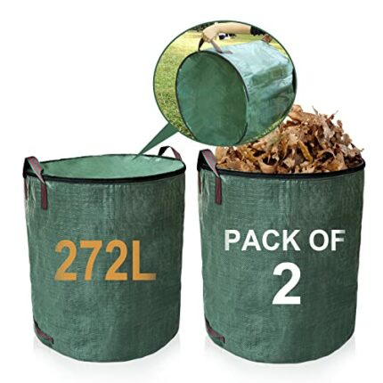 losolese Large Garden Waste Bags with lid and zipper, 272 L Waterproof Heavy Duty Garden Leaf Waste Sacks with Handles,Foldable and Reusable ,Gre