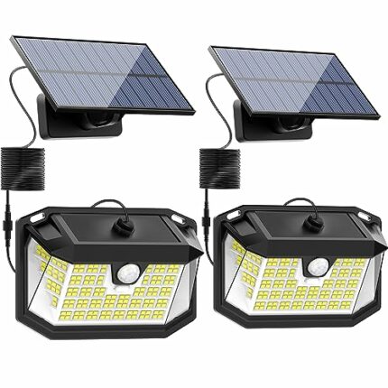Flaow Solar Security Lights Outdoor, 4 Modes Solar Motion Sensor Lights for Day and Night, Waterproof Solar Powered Garden Lights with 16.4ft Cab