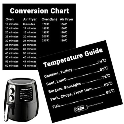 2pcs Air Fryer Cooking Times Chart Sticker,10.5x9.5cm Waterproof Air Fryer Conversion Chart Sticker,Kitchen Fryer Sheet Cooking Frying Time Refer