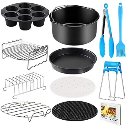 YINGRACE 8 Inch Air fryer Accessories, 12 pcs Deluxe Air Fryer Accessory Set Compatible for Cosori 4.7L, Ninja 5.2L, Tower 5.6L, LLIVEKIT 5L, Phi