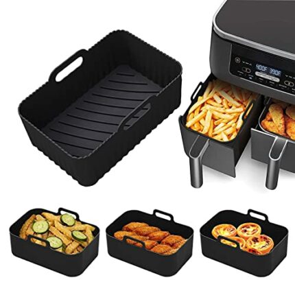 Ninja Air Fryer Accessories Silicone Air Fryer Liner Reusable Air Fryer Silicone Liner for Ninja AF300UK AF400UK Black (Black 1PCS)