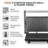 Tower T27038 4 Portion Health Grill and Panini Grill with Non-Stick Cerastone Coating, 750W, Black & Stainless Steel