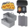 2PCS Silicone Air Fryer Liners for Ninjas Dual Air Fryer, Double Silicone Pot for Ninja Dual Air Fryer Reusable Silicone Air Fryer Liner Air Frye