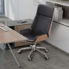 ZXFYHD Desk Chair,Office Chair Solid Wood And Leather High Back Household Desk Lifting Swivel Chair Business Reception Conference Chair