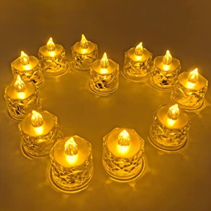 Tihokile Battery Tea Light Candles 12 Pack, Battery Candles Non Flickering in Bright Warm Orange, Battery Tea Lights for Halloween Christmas Deco