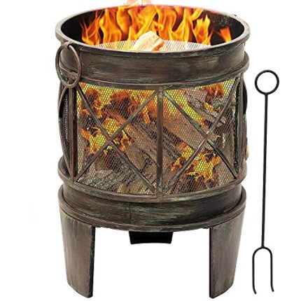 Amagabeli 58cm Outdoor Fire Pit for Garden Fire Brazier Deep Large Capacity Fire Bowl with Spark Screen and Poker Extra Large Wood Burning Fire B
