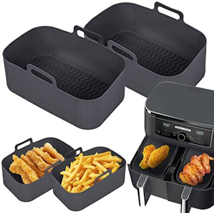 Silicone Air Fryer Liners for Ninja Dual Air Fryer, 2Pack Reusable Airfryer Liners for Ninja Air Fryer Accessories, Air Fryer Silicone Liner Air