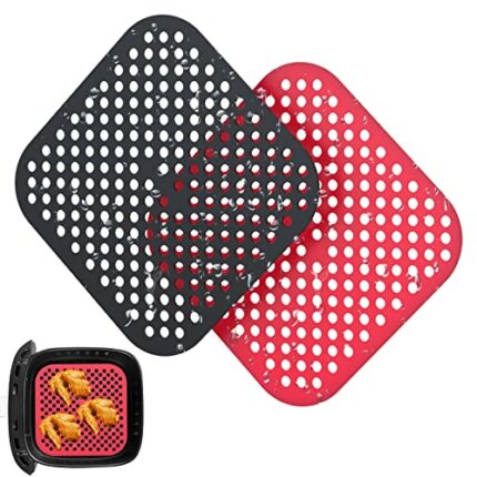 8.5 inch Square Reusable Air Fryer Liners, 2Pack Non-Stick Silicone Air Fryer Mats, Resistant Heat Easy to Clean Steamer Liners for Kitchen Bakin