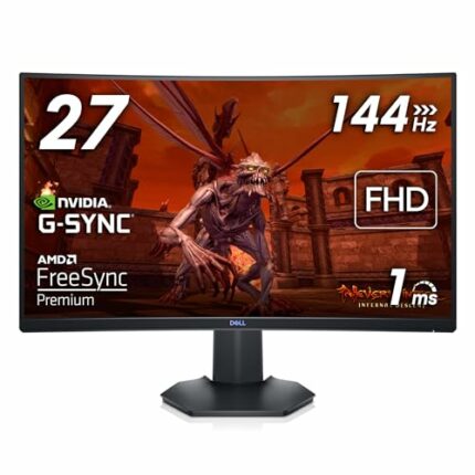 Dell S2721HGFA 27 Inch Full HD (1920x1080) 1500R Curved Gaming Monitor, 144Hz, VA, 1ms MPRT, AMD FreeSync Premium, NVIDIA G-SYNC Compatible, Disp