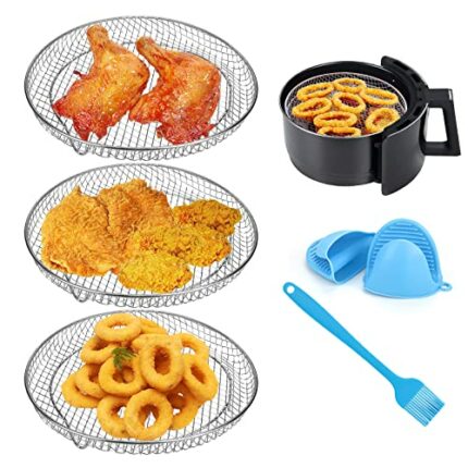Air Fryer Rack for Ninja Air Fryer, 304 Stainless Steel Tower Air Fryer Accessories for Baking Roasting, 7.67inch Metal Grill Racks with Silicone