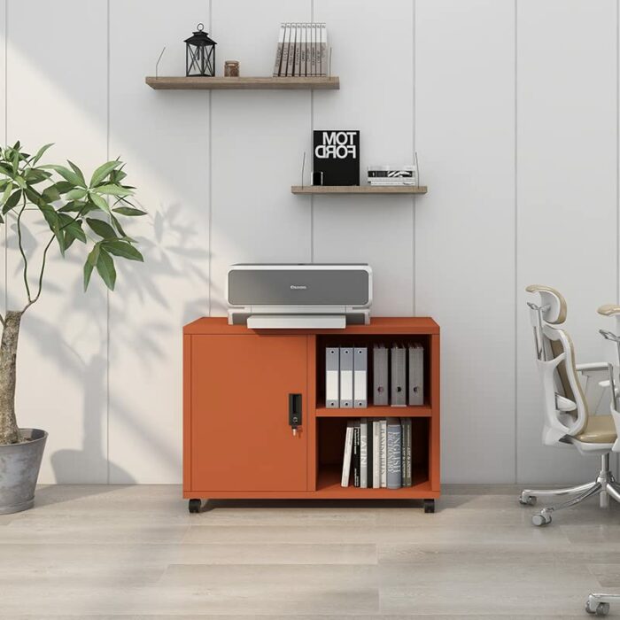 Fumedo Metal Mobile Lateral File Cabinet, Storage Locker,Printer Stand with Open Storage Shelves for Office,School,Home,Living Room. (Orange)