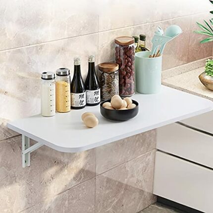 Wall Desk Fold Down, Folding Wall-Mounted Table, Stable Sturdy, Space Saving For Home, Office, Fold Up Desk, White 4 Sizes (Color : White, Size :