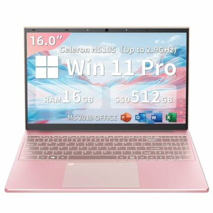 Fsjun【Win 11 Pro/Office 2019 16 inch Laptop with FHD(1920 * 1200) IPS Display, Celeron N5105 CPU(2.0 to 2.9GHz), 16GB DDR4 RAM, 512GB SSD, Full-S