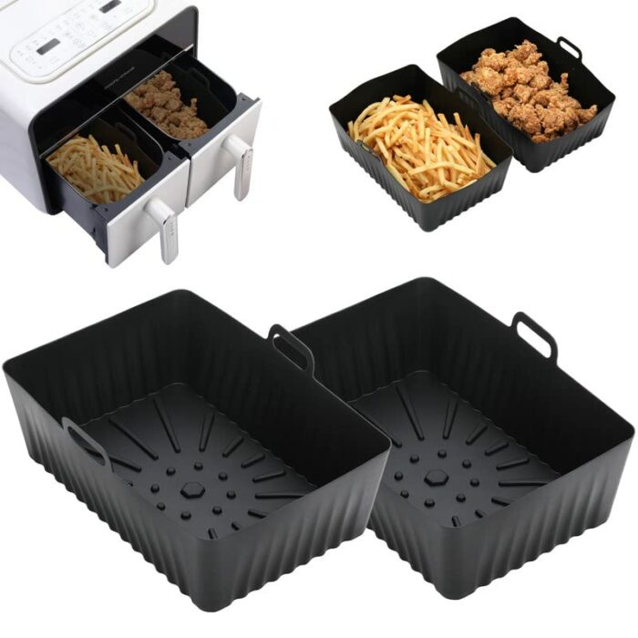 2PCS Silicone Air Fryer Liner for Ninjas Dual 19.5cm Basket Pot Reusable Non-Stick Waterproof Airfryer Baking Mould Food Grade Tray