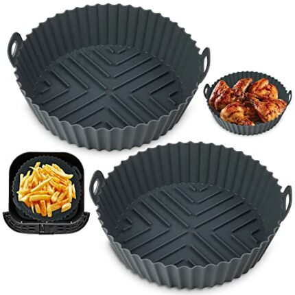 Braus Premium Quality Silicone Air Fryer Liners 2-Pack - Non-Stick, Dishwasher Safe Airfryer Accessories - A Eco-Friendly Alternative to Paper Li