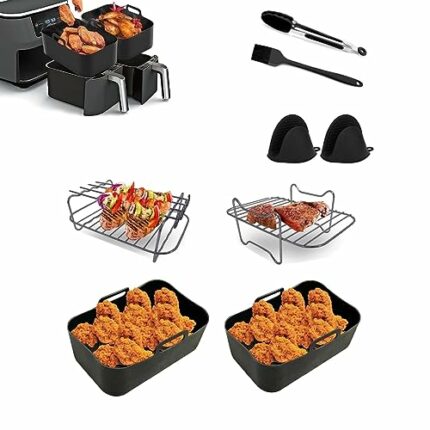 Ninja Dual Air Fryer Accessories, Silicone Air Fryer Liner for Ninja Foodi AF300UK 7.6L, AF400UK 9.5L, Tower T17088, Air Fryer Racks, Air Fryer B