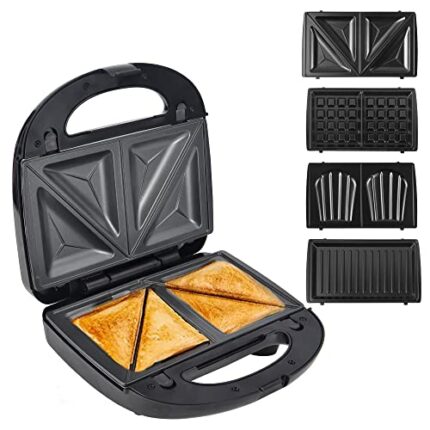 Belaco Sandwich Maker 4 in 1 Sandwich Toaster panini maker Machine Non-Stick Easy Clean triangle waffle maker and shell detachable plate Non-Stic