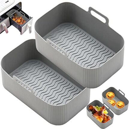 Silicone Dual Air Fryer Accessories Liner-Silicone Air Fryer Liners Reusable Airfryer Accessories Baking Tray Basket Pot,Dual Air Fryer Accessori