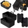 2PCS Silicone Air Fryer Liners for Ninjas Dual Air Fryer, Double Silicone Pot for Ninja Dual Air Fryer Reusable Silicone Air Fryer Liner Air Frye