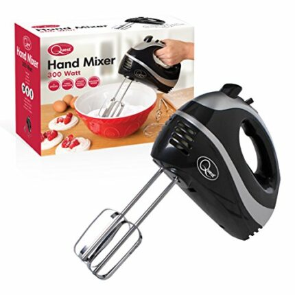 Quest 35810 Electric Hand Mixer / Complete With Chrome Beaters, Dough Hooks & Balloon Whisk / 5 Speed With Turbo Function / 300W / Black Colour