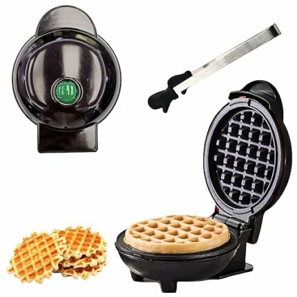 Black Round Mini Waffle Maker: YOYIAG Waffle Iron Machine with Silicone Clip Black Round Mini Waffle Maker Breakfast Machine, Non-Stick Waffle Ma