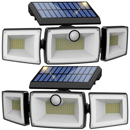 Ustellar Solar Security Lights Outdoor Motion Sensor, 167 LEDs, 360° Adjustable 3 Heads Powered Flood Lights, 3 Modes, IP65 Waterproof Wall Light