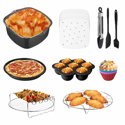 Square Air Fryer Accessories, Set of 10 Fit for COSORI 5.5L 6.4L, Instant Vortex Plus 5.7L & Other Larger Capacity Air Fryers, Including Cake Piz