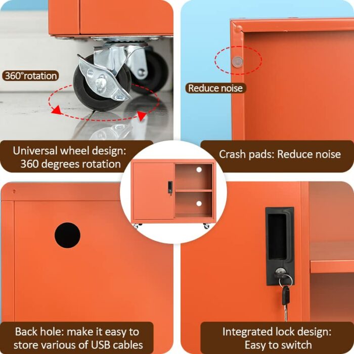 Fumedo Metal Mobile Lateral File Cabinet, Storage Locker,Printer Stand with Open Storage Shelves for Office,School,Home,Living Room. (Orange)