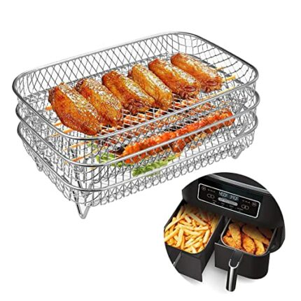 Air Fryer Rack for Ninja Dual Air Fryer, 304 Stainless Steel Three Layer Dehydrator Rack for Baking Roasting, Multi-Purpose Air Fryer Accessories