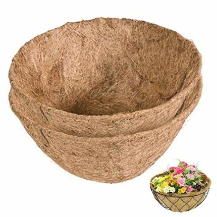 2 Pcs Hanging Basket Liner 14 Inch Outdoor Planter Liners Round Coco Fiber Liner Pre-Formed Replacement Basket Shaped Liner Natural Coconut Fiber