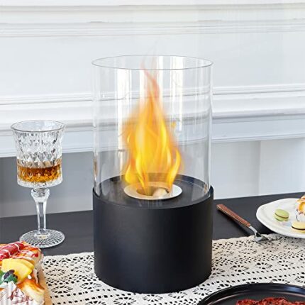 JSMY Black Bioethanol Fireplace, 29cm High Tabletop Fire Bowl Ethanol Fire Pit Bio Fireplace for Indoor Outdoor Home Garden Balcony Living Room D