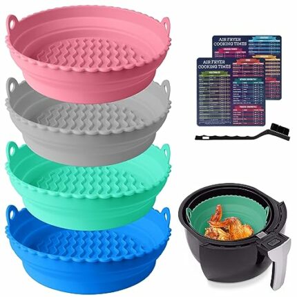 Onite Air Fryer Silicone Liners, Air Fryer Liners Square Pot for 4 to 8 QT, with Air Fryer Magnetic Cheat Sheet, Food Safe Reusable Air Fryers Ov