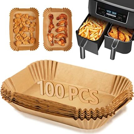 Air Fryer Disposable Paper Liner, 100Pcs Air Fryer Liners, Air Fryer Accessories Food Grade Parchment Paper Oil-Proof, Water-Proof, Baking Paper