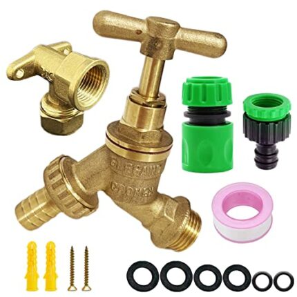 YAAVAAW Outdoor Tap Kit Garden Tap Hose Union Bib Tap 1/2inch BSP with Brass Wall Plate Fixture,Garden Outside Tap Hose Fitting Set,Brass Water B