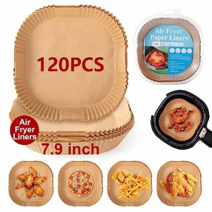 Air Fryer Liners 120 PCS,YFOPEN Non Stick Square Disposable Paper Liner for 4-8.5L,Compatible with COSORI,Tower, Tefal, Philips Instant Vortex Ai