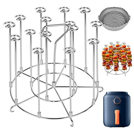 YOYIAG Stainless Steel Skewer Stand: 15 Pin Rotisserie Steamer Multi Pin Grill, Accessories Grill, Skewer Stand with Air Fryer Silicone Pot, with