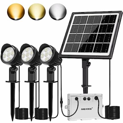 MEIKEE Solar Spot Lights Outdoor Garden Lights 3 in 1 Warm & Cold White Adjustable LED Garden Lawn Spike Light IP66 Waterproof Solar Landscape Sp