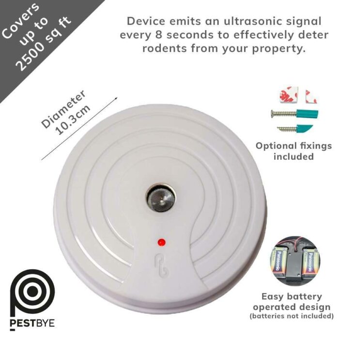 Pestbye® Discreet Ceiling Mountable Battery Operated Ultrasonic Rat and Mouse Repeller