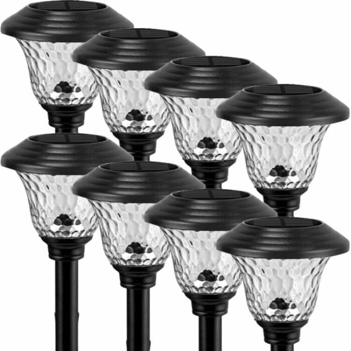 BEAU JARDIN 8 Pack Garden Lighting Solar Path Outdoor Light Glass Lens Full Stainless Steel Made Waterproof Auto On/Off Wireless Sun Powered Land