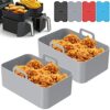 2Pcs Silicone Pot for Ninjas Dual Air Fryer Reusable Non Stick Air Fryer Liner Heat Resistant Air Fryer Basket with 4 Air Fryer Mats Rectangle Ba